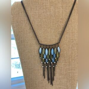 Blue & Green Dangle Tassel Bib Necklace